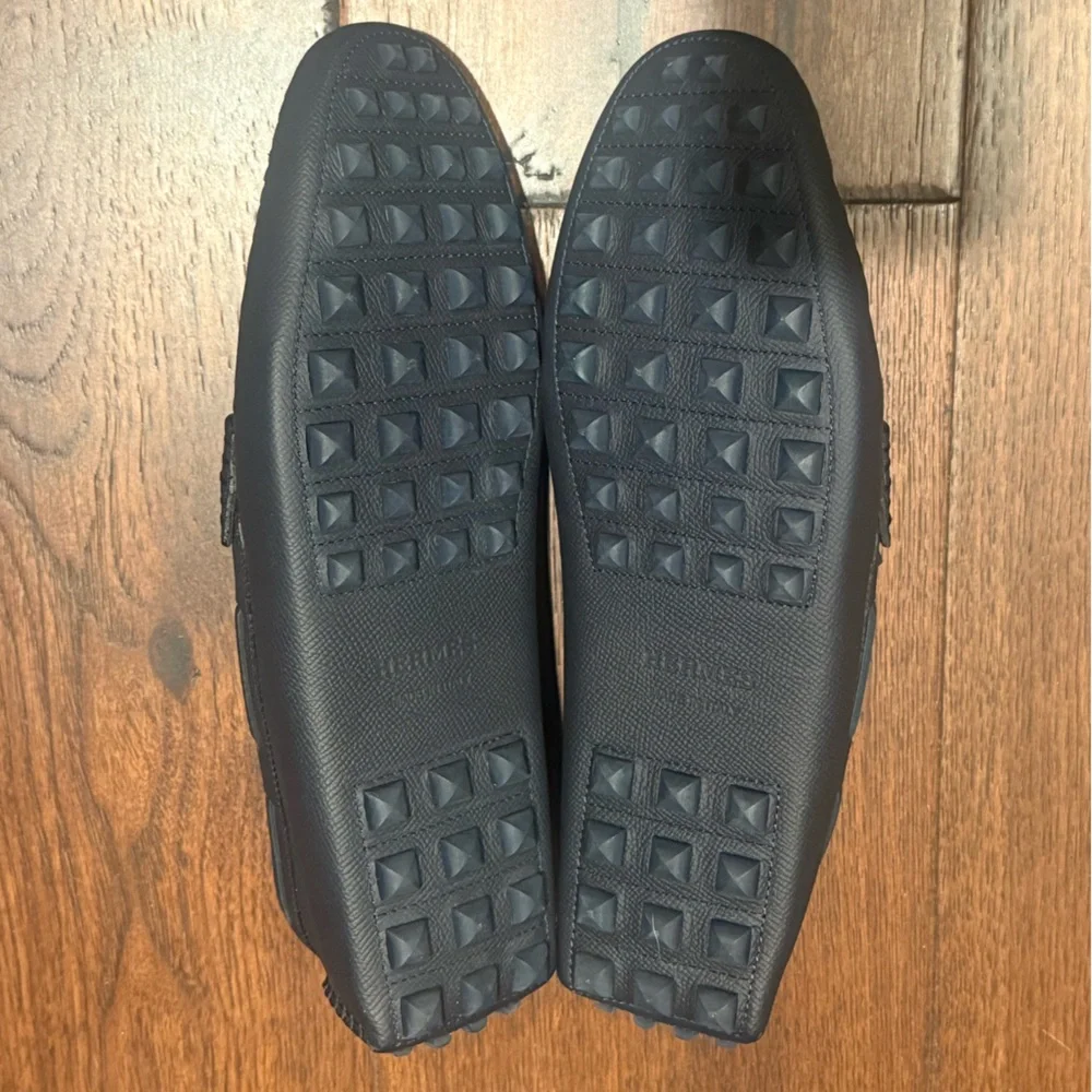 AUTHENTIC MENS HERMES ALLESANDRO LEATHER LOAFERS, SIZE US 9.5, NAVY - Picture 14 of 15